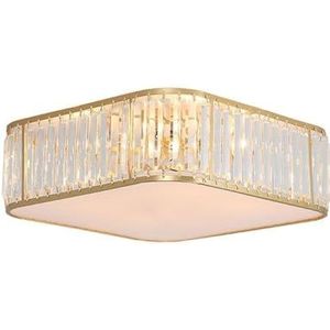 LONGDU Moderne minimalistische inbouw plafondlamp LED vierkant E14 dichtbij plafondlampen Kristallen lichtbalk Frame plafondlamp for woonkamer Eetkamer(Color:Gold,Size:S)