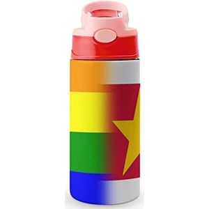LGBT Pride Suriname Vlag 350 ml waterfles met rietje koffiebeker waterbeker roestvrij staal reismok voor vrouwen mannen roze stijl