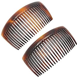 Parcelona Franse glanzende 23 tanden grote 4 1/4 inch celluloid acetaat set van 2 antislip grip zijhaarkammen voor vrouwen, gemaakt in Frankrijk (schildpad shell bruin)
