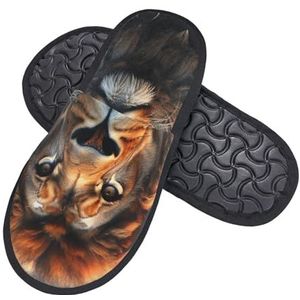 HerfsT Scifi Harige pantoffels met leeuwenprint voor dames en heren, pluizige pantoffels van traagschuim, winter, pluche huispantoffels, Zwart, Medium