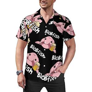 Funny Blobfish Casual button-down shirts voor heren, korte mouwen, Cubaanse kraag, T-shirts, tops, Hawaiiaans T-shirt, 4XL