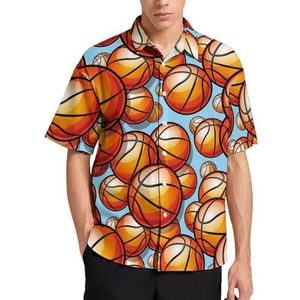 Basketbalbal, zomer, herenshirt, casual, korte mouwen, button-down, blouse, strandtop met zak, 3XL