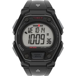 Timex Heren Ironman Classic 43mm horloge - zwarte band met oranje accenten, Zwart/Rood, riem