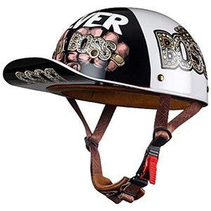 Volwassenen Retro Motorcycle Skull Cap Helm, DOT Goedgekeurde Retro Baseball Cap Open-Face Halve Helm voor Scooter Bromfiets Mannen en Vrouwen Street Cruiser Jet Style Helm Decoration
