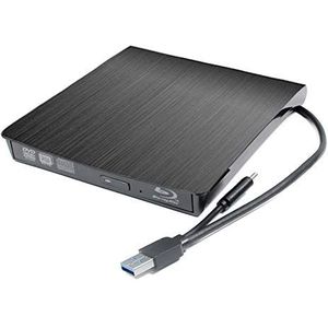 USB 3.0 Type-C Externe 6X 3D Blu-ray Brander Drive, voor HP Spectre Envy Pavilion X360 15 13 15t 13t 2020 2018 2019 2-in-1 Gaming Laptop, Draagbare BD-R BD-RE DL TL QL 8X DVD+-RW Writer Zwart
