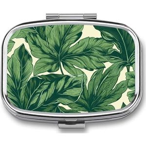 Pillendoos Groen Gebladerte Botanisch Gedrukt Rechthoek Geneeskunde Doos 2 Compartiment Geneeskunde Case voor Pocket Purse en Reizen