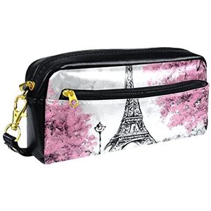 Kleine make-uptas voor dames,lederen make-uptasje,cosmetische reistas,Vintage Parijs Eiffeltoren Afdrukken