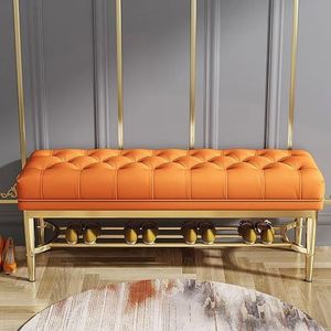 AviiSo Ottomaanse schoenenopbergrek knop gestoffeerd uiteinde van bedbank zitting met gouden schoenenrek, schoenenopbergorganizer (kleur: oranje, maat: 80 x 33 x 48 cm)