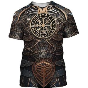Noordse Krijger Pantser Totem T-shirt, Full Body 3D-geprint Vegvisir Herenpunk Outdoor Straat Korte Mouwen, Middeleeuwse Keltische Pagan Fashion Party Ademende Top (Color : Viking A, Size : 4XL)
