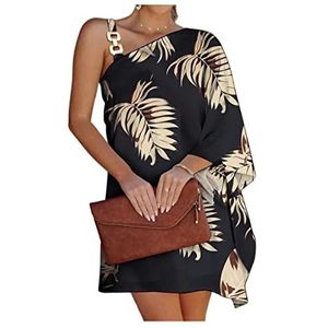 COTCLO Beach Dress Women Off Shoulder Sling Dress Summer Loose One Shoulder A-Line Dress Female Casual Beach Dresses-Coconut,L