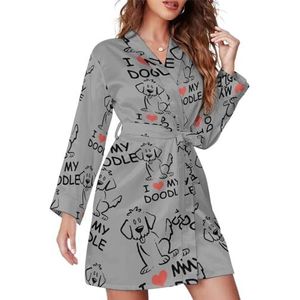 I Love My - Goldendoodle Vrouwen Badjas Sjaal Kraag Loungewear Spa Badjas Lange Mouw Pyjama M