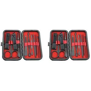 2 Set van Travel Home Manicure Roestvrij Nagelknipper Tool Set met Case 10 Stuks, 10 Stuks, 15x10 cm