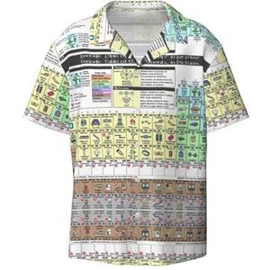 Periodiek systeem van elementen print herenoverhemden atletisch slim fit korte mouw casual zakelijk overhemd met knopen, Zwart, 4XL