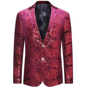Allthemen Heren Casual Blazer Paisley Jacquard Pak Jassen Slim Fit Bloemenprint Stijlvolle Blazer Jassen Chique Jassen, Bordeaux, L