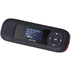 AGPTEK - Draagbare USB-MP3-speler - Zwart en Rood - 8 GB - 1 inch LCD-display