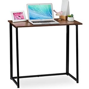 Relaxdays bureau inklapbaar, ruimtebesparend, home office of tienerkamer, 74,5x80x45cm, metalen frame, bruin/zwart