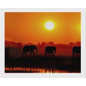 Afrikaanse olifanten bij zonsondergang ronde volledige boor diamant kunst kits accessoires ambacht thuis muur decoratie slaapkamer 40 cm x 50 cm