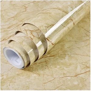 Keuken oliebestendige film waterdicht marmer behang contactpapier PVC muursticker oliebestendig zelfklevende badkamer keuken aanrecht woondecoratie film voor keuken aanrecht (Sandaal Geel, 3 m x 40