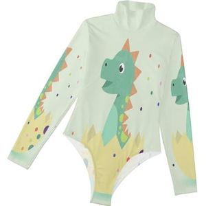 LI ZHI XIN Rompertjes met lange mouwen voor dames, eendelige jumpsuit met hoge hals, coltrui, turnpakje, top voor meisjes, dans, workout, fitness, bodysuit met dierendinosauruspatronen, Meerkleurig, S