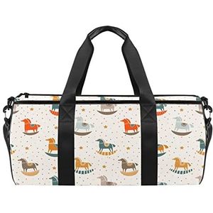 Tijgerpatroon dier reizen duffle tas sport bagage met rugzak draagtas gymtas voor mannen en vrouwen, Houten Paard, 45 x 23 x 23 cm / 17.7 x 9 x 9 inch