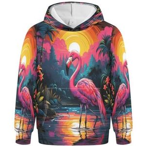KAAVIYO Aquarel Maan Flamingo Art Hoodies Sweatshirts Atletische Hooded 3D Print Schattig voor Meisjes Jongens, Patroon, S
