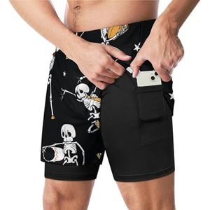 Grappige Skeletten Band Haloween Grappige Zwembroek met Compressie Liner & Pocket Voor Mannen Board Zwemmen Sport Shorts