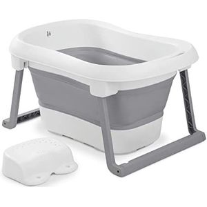 hauck Opvouwbare babybadkuip met kruk Wash N Fold L voor baby's en peuters vanaf de geboorte tot 18 kg, afvoerstop met kleurverandering bij hoge temperatuur, zachte materialen, 80 x 56 x 44 cm (witte