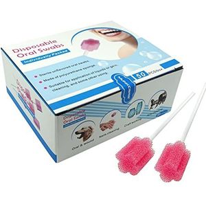 MUNKCARE Wegwerpbare Orale Foam Swab met Mint Flavored, Individueel Verpakt Rood, Doos van 50 Counts