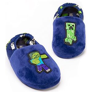 Minecraft slippers jongens kinderen blauwe klimplant vs zombie tnt huisschoenen 33 EU