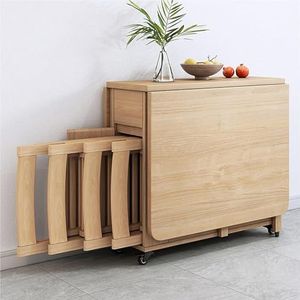 JAVYPPT Eettafel Set, Drop Leaf keukentafel en stoelen, houten uitschuifbaar bureau, mobiele ruimtebesparende klaptafel met 4 stoelen, opvouwbaar in drie vormen tafel