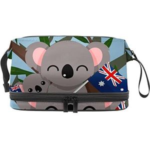 Multifunctionele opslag reizen cosmetische tas met handvat,Happy Australia Day Leuke Koala,Grote capaciteit reizen cosmetische tas, Meerkleurig, 27x15x14 cm/10.6x5.9x5.5 in