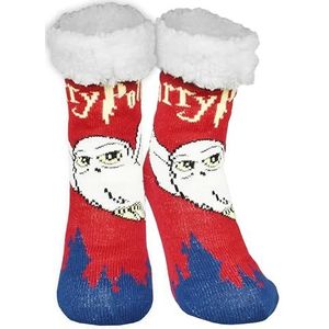 Harry Potter Hedwig huissokken voor dames, uil, knuffelsokken, wollige wintersokken, warme sokken, rood/blauw, 35-38 EU