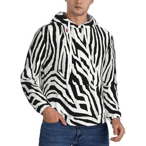 JEJEA Zebra Print Print Heren Hooded Sweatshirt, Trekkoord Hoodies Trui, Lange Mouw Trui, Voor Dagelijks Dragen, Zwart, S