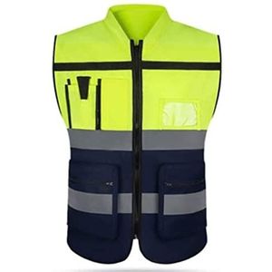 Fluorescerend Vest Cycling reflecterend pak, reflecterend veiligheidsvest helder en gaas werkkleding met zakken en ritssluiting Reflecterend Harnas (Color : A, Size : XL)