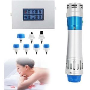 Draagbaar schokgolf-fysiotherapie-apparaat voor pijnverlichting en diepe spiermassage met 7 koppen.