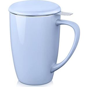 LOVECASA Theemok [450 ml], grote theemok met deksel en roestvrijstalen infuser - Tea-for-One perfecte set voor kantoor en thuis, blauw