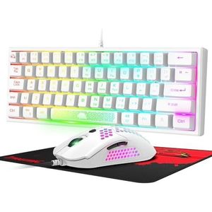 LexonElec K61-60% Compact Gaming Toetsenbord En Muis PC Set Mechanisch Gevoel Mini QWERTY Layout Ergonomisch RGB Verlicht Keyboard - 12000 DPI Ademend LED Ultralicht Honeycomb Mouse Voor PC Mac-Wit