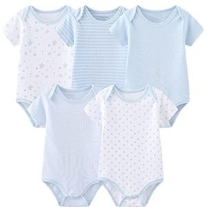 TONE Babyvesten rompertjes met korte mouwen onesies babybroek broek voor pasgeborenen jongens en meisjes 0-3m/3-6m/6-9m/9-12m katoen, Blauw, 0-3 Maanden