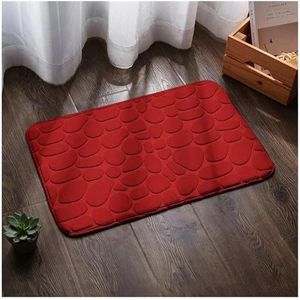 wasbare badmat dikke pluche douchemat Waterabsorberende antislipmat voor de badkamer, kiezelsteen reliëf antislipmat, vloermat, douchedeurmat, traagschuimmat voor de badkamer(Red)