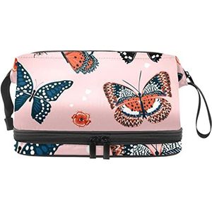 Grote capaciteit reizen cosmetische tas,Vlinder Roze,Make-up tas,Waterdichte make-up tas Organizer, Meerkleurig, 27x15x14 cm/10.6x5.9x5.5 in