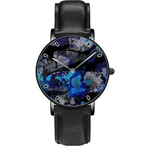 Dinosaurus En Vleermuis Op Blauwe Camouflage Persoonlijkheid Business Casual Horloges Mannen Vrouwen Quartz Analoge Horloges, Zwart