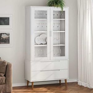 Rebecca Mobili Shabby dressoir, keukenkast, vrijstaand, spaanplaat van pvc, gemengd, wit/beige/grijs, 2 deuren, 4 laden, afmetingen: 81 x 58 x 30 cm (h x b x d), art. RE6740