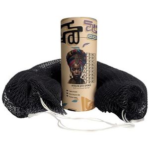 AFRIKI Afrikaanse netspons, authentieke Afrikaanse exfoliërende spons, zwart eigendom, rugscrubber, 114 cm lang voor normale tot gevoelige huid, voor dagelijks gebruik, originele collectie