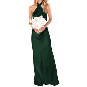 WSEYU Satijnen bruidsmeisje jurk voor bruiloft strapless avond prom jurken plooien cocktail jurken plus size, Emerald Groen, 32