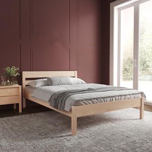 Houten Bed 160x200 cm Deluxe Zonder Lattenbodem-Scandinavisch Ontwerp - tot 350 kg - Tweepersoonsbedframe Massief Hout - Onbehandeld FSC®-gecertificeerd Berkenhout - Hoog Hoofdeind