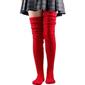 Exquisite Knitted Stockings, Women's Cable Knit Thigh High Boot Socks Over the Knee Sock Extra Long Leg Warmers (41.5inch,Red)