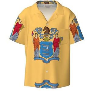 EdWal Vlag van New Jersey Print Heren Korte Mouw Button Down Shirts Casual Losse Fit Zomer Strand Shirts Heren Jurk Shirts, Zwart, S