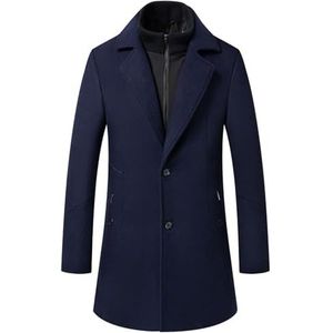 Wintertrentch for Heren Warme Overjas Van Wolmix Gewatteerde Voering Wollen Zakelijke Uitloper Winddicht Thermisch Normale Pasvorm (Color : Navy, Size : S)