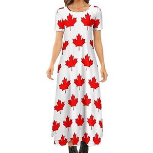 Canada Vlag Esdoorn vrouwen zomer casual korte mouw maxi jurk ronde hals bedrukte lange jurken 8XL