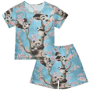 YOUJUNER Kinderpyjama set bloemen panda korte mouw T-shirt zomer nachtkleding pyjama lounge wear nachtkleding voor jongens meisjes kinderen, Meerkleurig, 5 jaar